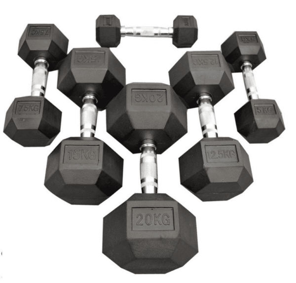 SET MANUBRI ESAGONALI GOMMATI 2,5-25KG(rastrelliera in omaggio!)